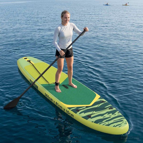 vidaXL Nafukovací paddleboard POSEIDON 366 x 81 x 15 cm Zelená pre