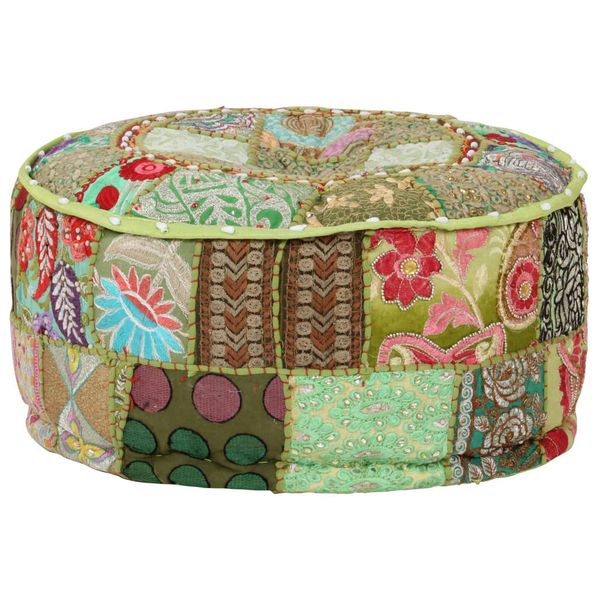 vidaXL Patchwork taburetka z bavlny okrúhla 40x20 cm zelená