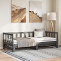 vidaXL Rozkladacia denná posteľ sivá borovicový masív 2x(90x200) cm