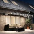 vidaXL Ručný rám markízy s LED Svetlo šedá a biela 3,5 x 2 m