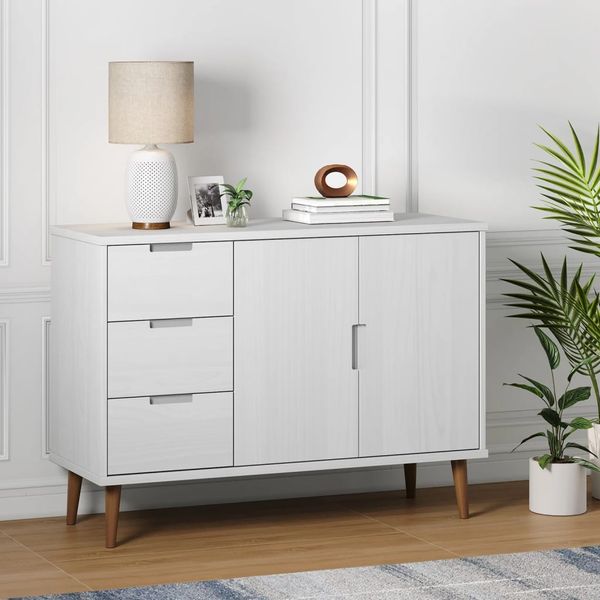 vidaXL Komoda MOLDE, biela 113x40x80 cm, borovicový masív