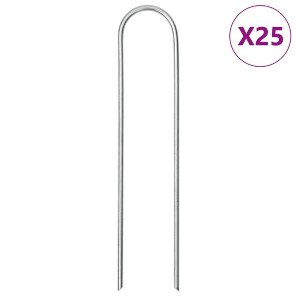 vidaXL Stanové kolíky v U tvare 25 ks 15x3,5 cm pozinkovaná oceľ
