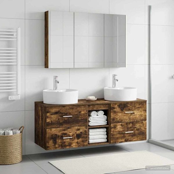 vidaXL Sada kúpeľňového nábytku 4 pcs Dymový dub