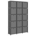 vidaXL Polica s boxmi s dizajnom 15 kociek sivá 103x30x175,5 cm látka