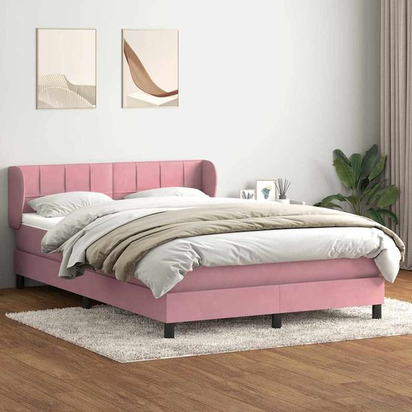 vidaXL Posteľný rám boxsping s matracom ružový 160x220 cm zamat