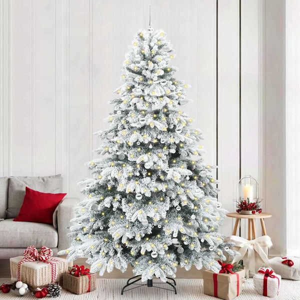 vidaXL Umelý vianočný stromček s 300 LED-i Biela 240 cm PE a PVC