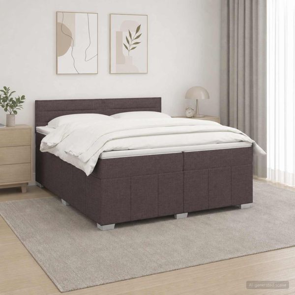 vidaXL LED boxspring posteľ s matracom Tmavohnedá 200 x 200 cm Látka