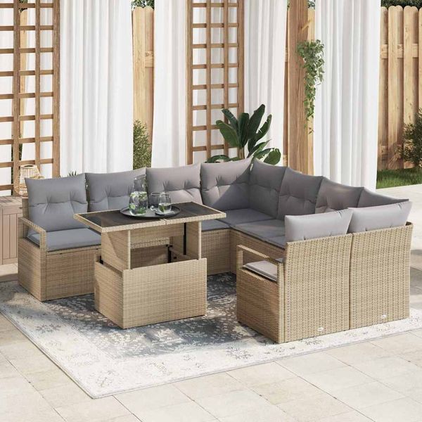 vidaXL Súprava záhradných pohoviek 9 pcs Beige a svetlo šedá polyratan