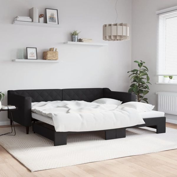vidaXL Denná posteľ s rozkladacou posteľou čierna 100x200 cm látka