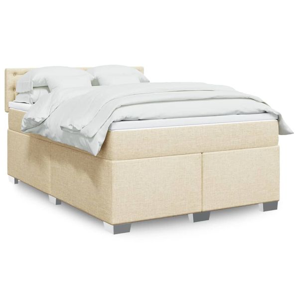 vidaXL Posteľný rám boxspring s matracom krémový 160x200 cm látka