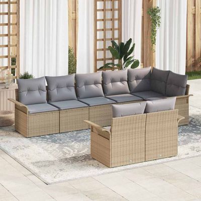 vidaXL Súprava záhradných pohoviek s vankúšom 8 pcs Béžová polyratan
