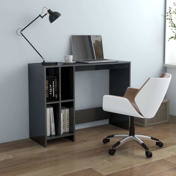 vidaXL Stôl na notebook, lesklý sivý 102,5x35x75 cm, kompozitné drevo