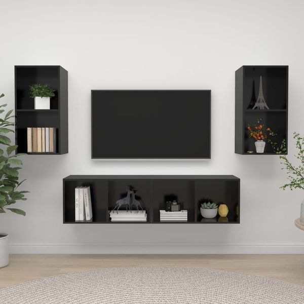 vidaXL Nástenné TV skrinky 4 ks, lesklé čierne, kompozitné drevo
