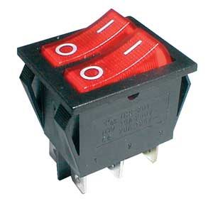 Prepínač kolískový  2x(2pol./3pin) ON-OFF 250V/15A pros. červený
