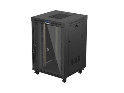 19'' Voľne stojaca racková skriňa 22u/800x800 (flat pack) s presklenými dverami lcd čierna lanberg V2