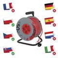 Predlžovací kábel EMOS P194504 na bubne 50m / 4 zás. / s vypínačom / červený / PVC / 230V / 1,5 mm2