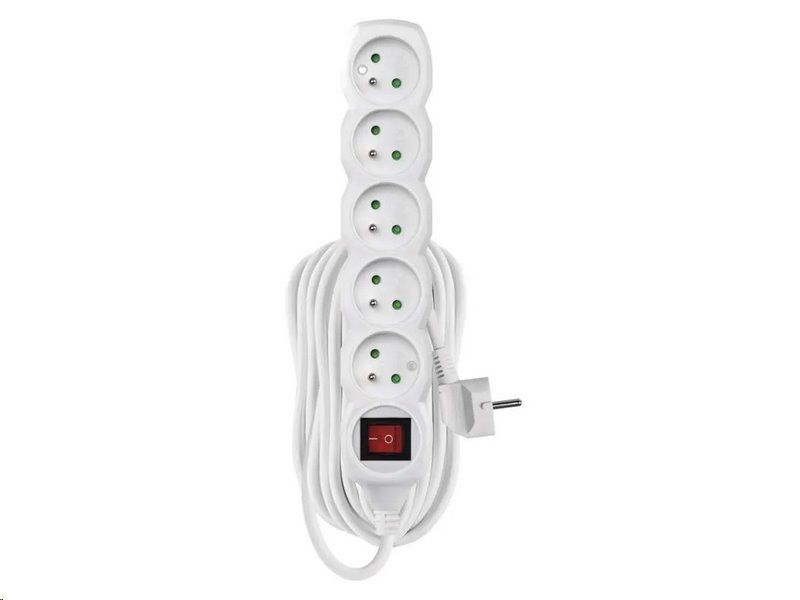 Prodlužovací kabel EMOS P1510 / 10 m / 5 zásuvek / s vypínačem / bílý / PVC / 1 mm2