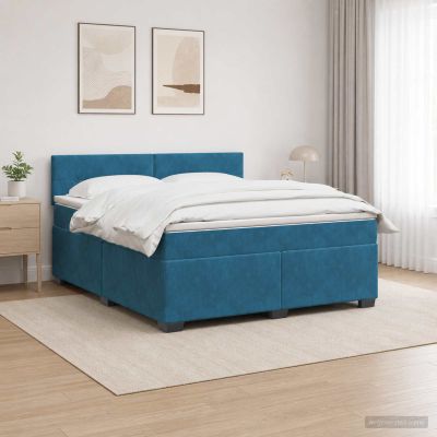 vidaXL Posteľ s boxspringom a matracom a LED Modrá 160 x 200 cm Zamat