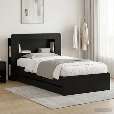 vidaXL Posteľový rám s úložným priestorom a čelom Čierna 75 x 190 cm