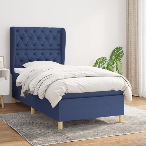 vidaXL Posteľný rám boxsping s matracom modrý 80x200 cm látka