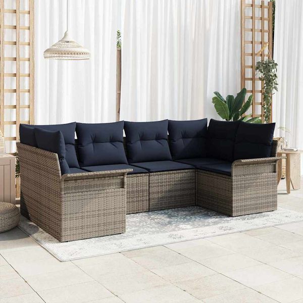 vidaXL Súprava záhradných pohoviek s vankúšom 6 pcs Sivá polyratan
