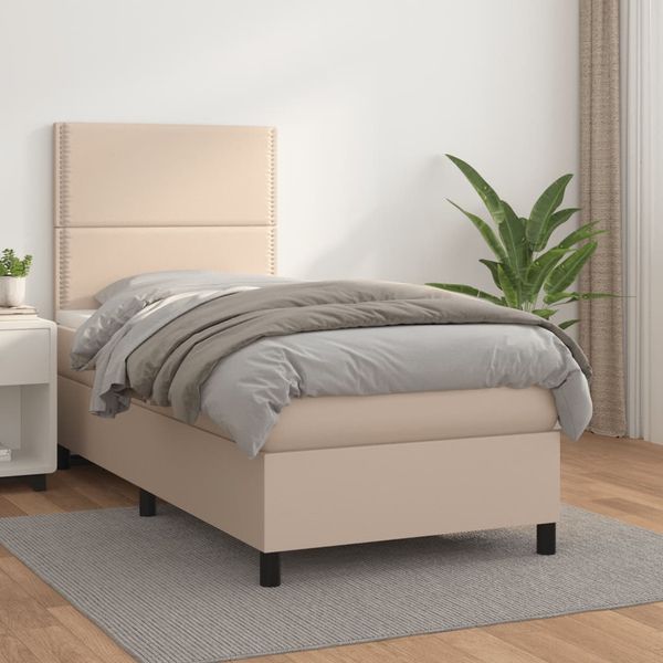 vidaXL Boxspring posteľ s matracom kapučínová 90x200 cm umelá koža
