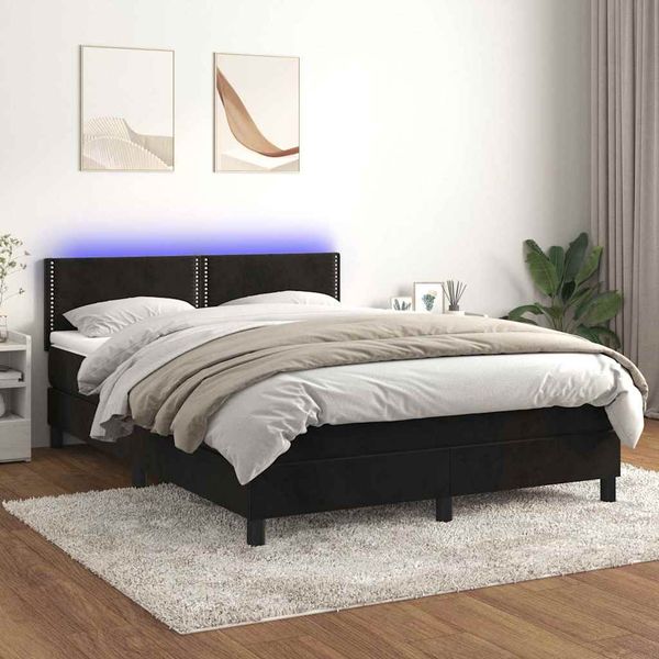 vidaXL Posteľ boxsping s matracom a LED čierna 140x190 cm zamat
