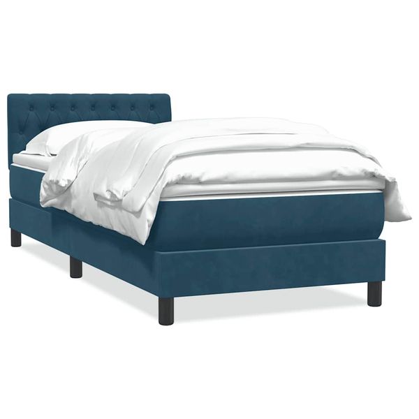 vidaXL Posteľný rám boxsping s matracom tmavomodrý 90x220 cm zamat