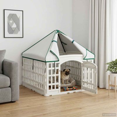 vidaXL 4 panelový psí výbeh s strechou 88 x 58 cm Plast Biela Skladací