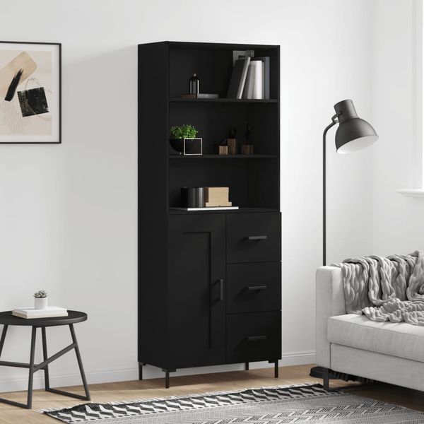 vidaXL Vysoká skrinka čierna 69,5x34x180 cm spracované drevo