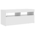 vidaXL TV skrinka s LED svetlami lesklá biela 90x35x40 cm