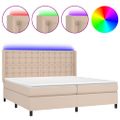 vidaXL Boxspring posteľ matrac a LED kapučínová 200x200 cm umelá koža