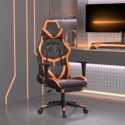 vidaXL Herná stolička s podnožkou čierna a oranžová umelá koža