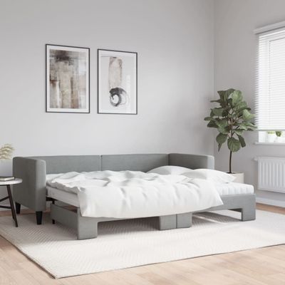 vidaXL Rozkladacia denná posteľ s matracmi bledosivá 80x200 cm látka
