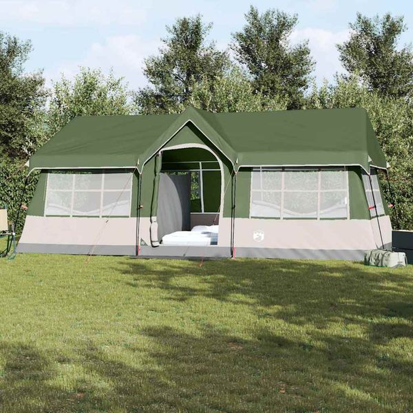 vidaXL Rodinný stan so strechou Zelená a béžová 622 x 295 x 238 cm