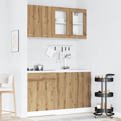 vidaXL 4-dielna súprava kuchynských skriniek Lyon z dubového dreva Artisan, intenzívne drevo