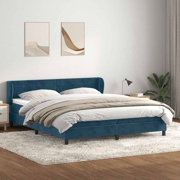 vidaXL Box Spring Posteľ s matracmi Tmavomodrá 180x210 cm Zamat