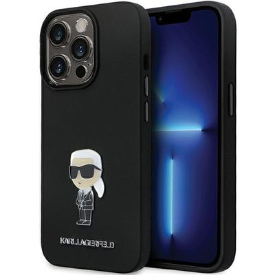 Obal Karl Lagerfeld pre iPhone 14 Pro 6,1" KLHCP14LSMHKNPK čierny HC Silicone Ikonik Metal Pin