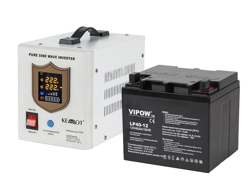 Zdroj záložní KEMOT PROsinus  500 URZ3404 300W 12V --BÍLÝ-- + AKU 28Ah