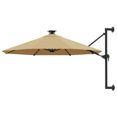 vidaXL Nástenný záhradný slnečník s LED 300 cm, sivohnedý