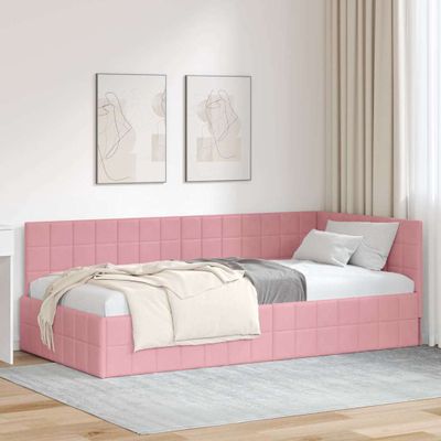 vidaXL Rohový rám postele s čelnou doskou Ružová 100 cm x 200 cm Zamat