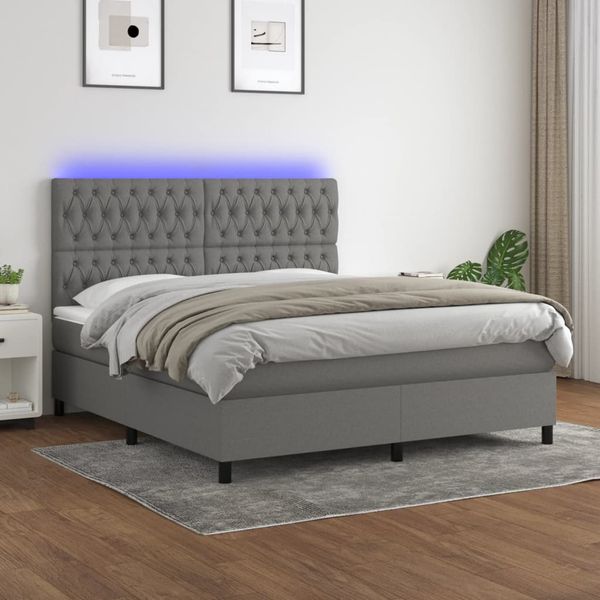 vidaXL Posteľ boxsping s matracom a LED tmavosivá 160x200 cm látka