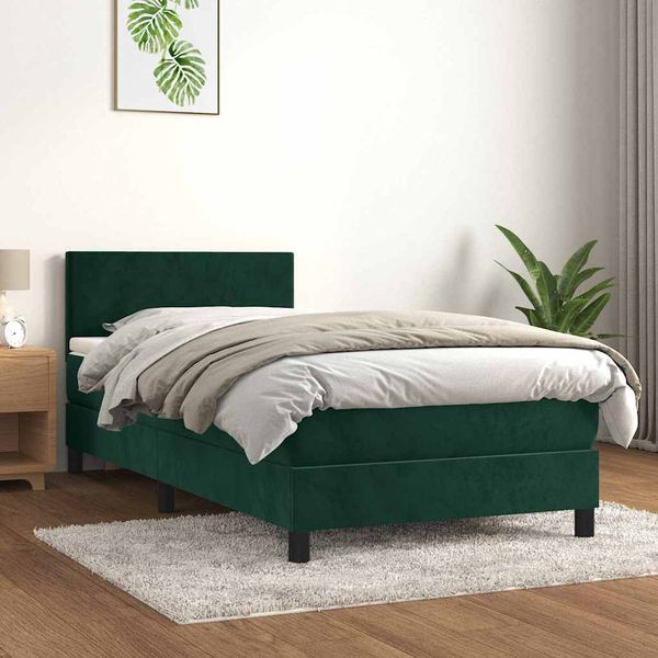 vidaXL Posteľný rám boxsping s matracom tmavozelený 80x200 cm zamat