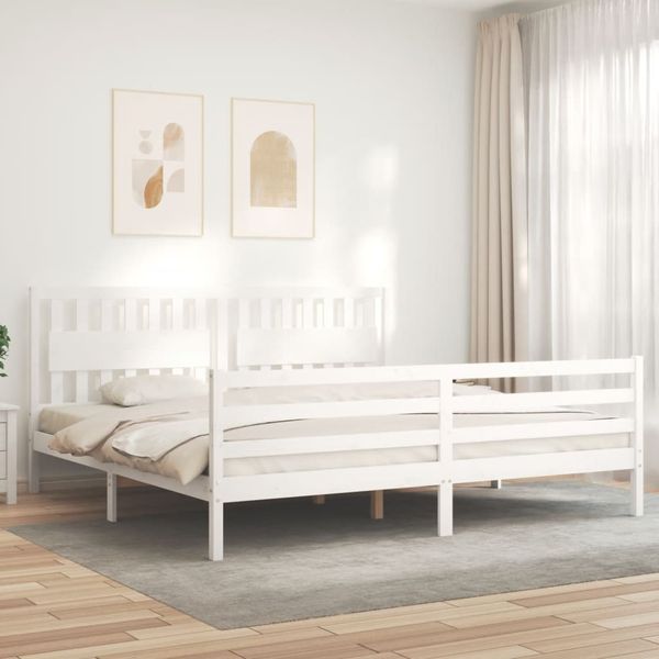 vidaXL Posteľný rám s čelom biely 200x200 cm masívne drevo
