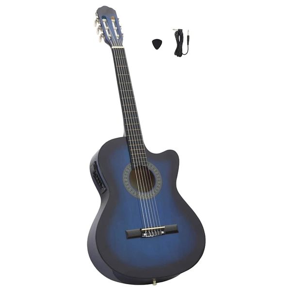 vidaXL Folková klasická gitara s výrezom, ekvalizér, 6 strún, modrá