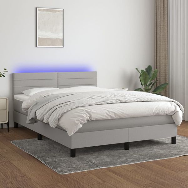 vidaXL Posteľ boxsping s matracom a LED bledosivá 140x200 cm látka