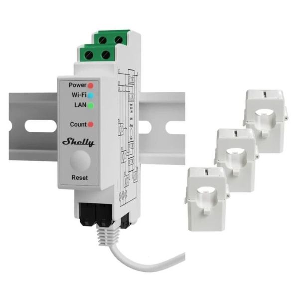 SHELLY Pro 3EM, Merač spotreby + 3 svorky, DIN