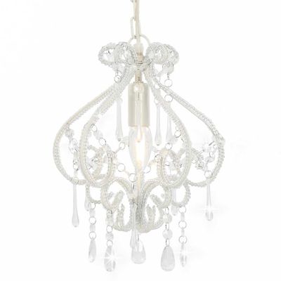 vidaXL Stropná lampa s krištálikmi, biela, okrúhla E14