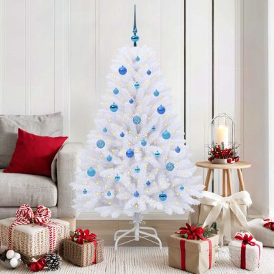 vidaXL Umelý Sklápací Vianočný Stromček Biela 150 cm PVC a oceľ