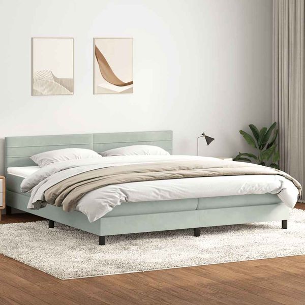 vidaXL Box Spring Posteľ s matracom Svetlosivá 180x220 cm Zamat